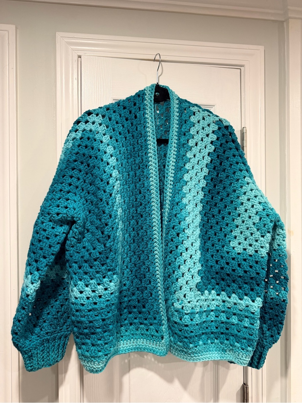 Handmade Crochet Granny Square One Size Cozy Cardigan Boho Chunky Knit Sweater